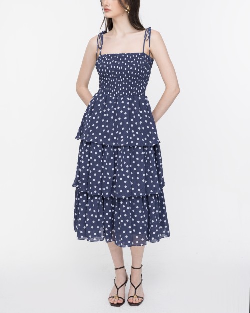 SIXDO Polka Dot Spaghetti Strap Maxi Chiffon Dress